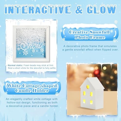 Winter Decoration for Home Office 8 PCS Blue Winter Tiered Tray Decor Set