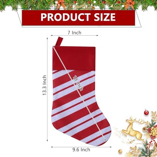 24 Pack Candy Cane Christmas Stockings, 19 Inches Red and White Christmas Stockings for Family Christmas Holiday Decorations