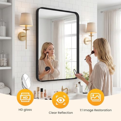 22"x 30" Black Bathroom Mirror for Sink, Rectangle Vanity Mirror
