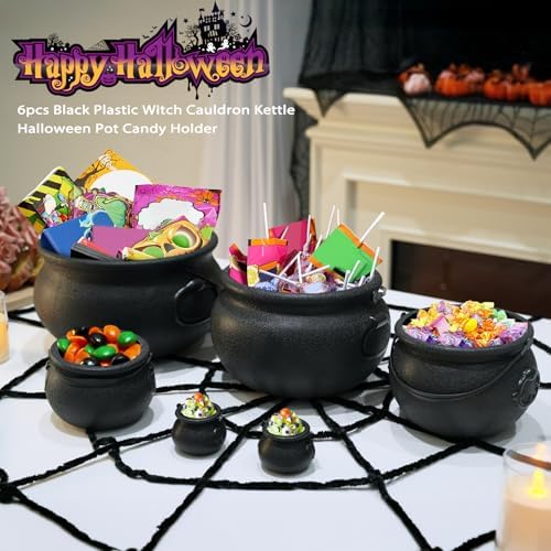 Halloween Decorations Indoor, 6 Pack Large Black Plastic Witches Cauldron