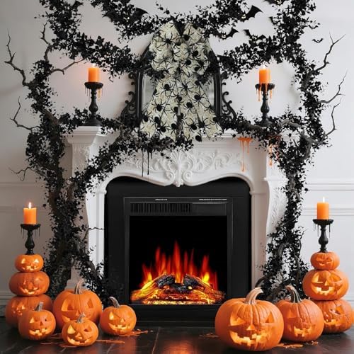 1 Pcs Large Halloween Wreath Bow - Black Spider & White Spider Web Wired Bow, Rustic Burlap Style Halloween Bows for Front Door, Tree Topper, Spooky Home Party Decor (Black Spider Bow)