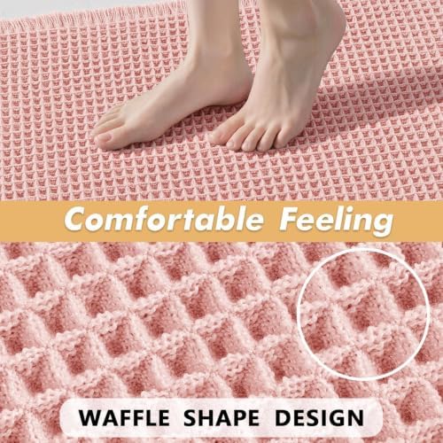 MIULEE Set of 2 Waffle Bathroom Rugs Boho Bath Mat Pink 17x24 Inch