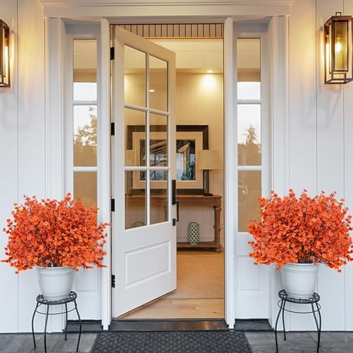 10Pcs Fake Fall Flowers, Real Touch Babys Breath Artificial Flowers, Orange