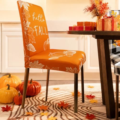 Fall Chair Covers Set of 6 Pumpkin Chair Back Covers Fall Dining Chair Covers for Party Kitchen Decorations
