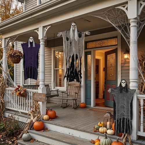 3PCS Scary Hanging Ghosts,Halloween Grim Reaper Skeleton Halloween Decor.