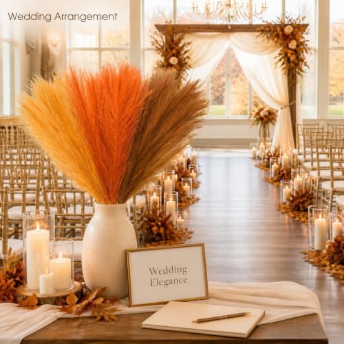 Agusbagli 30PCS Orange Pampas Grass, 21.6in Fluffy Faux Pompas Grass Stems