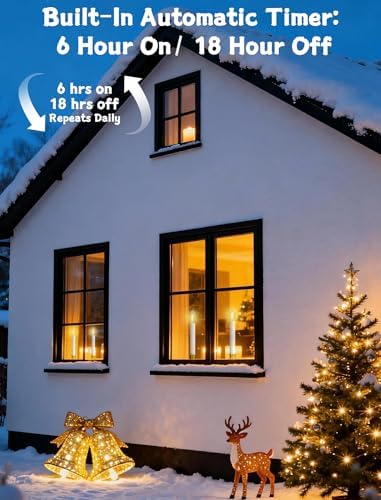 4 Pack Christmas Window Candle Lamps, Battery Operated Window Candle Lights with Automatic Timer and C26 3V LED Bulbs Candlestick for Indoor Windows Table Decor, 4 Suction Cups