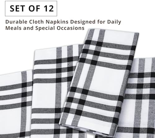 PurpleEssences Plaid Napkins 18x18 Homestead Plaid - Black & White