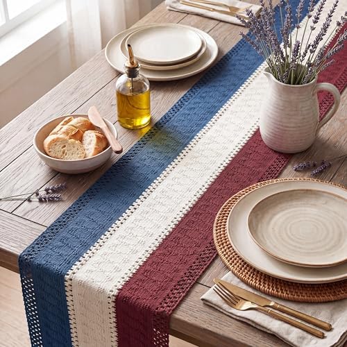 Artoid Mode Blue Beige Red Farmhouse Rustic Table Runner 12x48 Inch