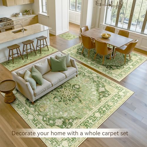 RELEANY Washable Area Rug, 7'x9', Green/Yellow