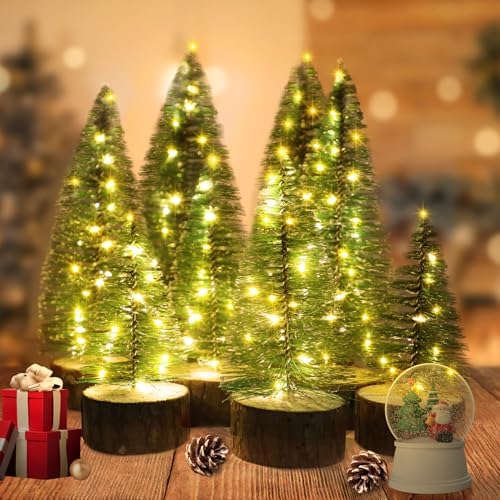 8 PCS Mini Christmas Trees with Lights, 4 Sizes Artificial Christmas Trees