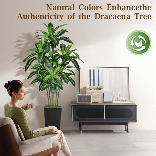 Flydeer 6FT Artificial Dracaena Tree with Tall Black Planter, Floor Plant
