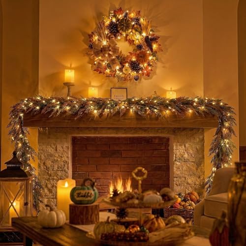Valery Madelyn 9ft Artificial Norfolk Pine Fall Garland for Mantle