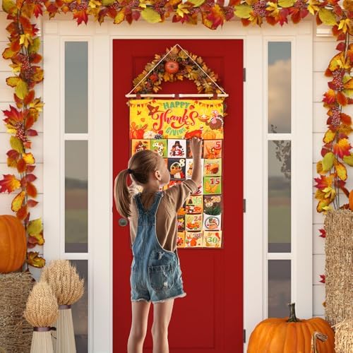HOWAF Thanksgiving Advent Calendar(Countdown to Thanksgiving),30 Days Mystery Thanksgiving Countdown Calendar with 30 Pockets for Give Thanks Autumn Treats Fall Gifts, Thanksgiving Calendar Wall Decor