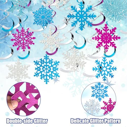 Snowflake Decorations, Christmas Hanging Decor, Blue Purple Silver, 30-Pc