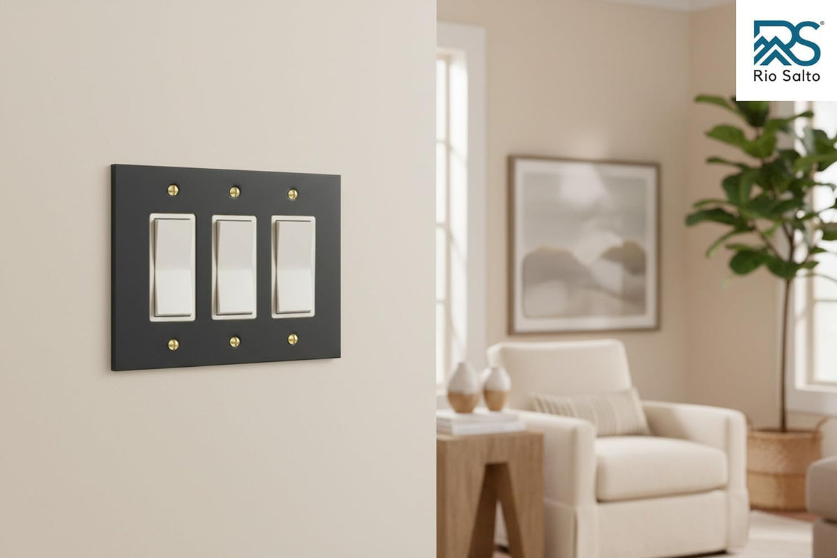 Rio Salto Forge Collection Decorative Matte Black Metal Outlet Covers, Light Switch Cover Plate, Heavy Gauge 3-Gang