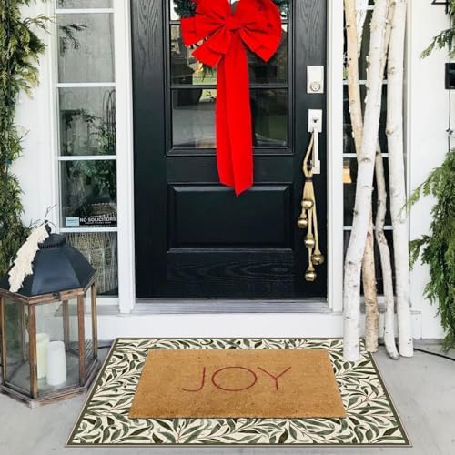 Front Door Mat Outside Entrance, 2x3 Boho Sage Olive Green Leaf Rug