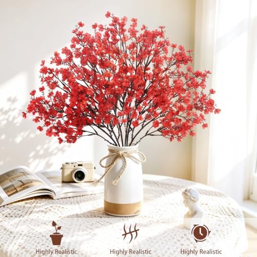 Uieke 15 Pcs Babys Breath Artificial Flowers Bulk Silk Red Faux Flowers Real Touch Gypsophila Bouquet for Christmas Halloween Home Wedding Decoration