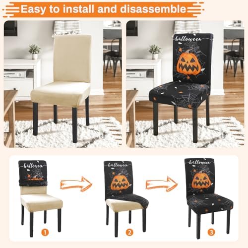 Halloween Chair Covers Set of 6 Pumpkin Ghost Spider Parsons Slipcovers