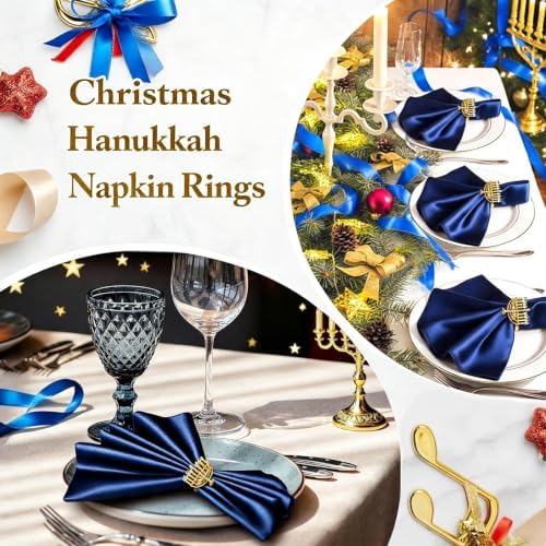 Hanukkah Menorah Napkin Rings Set of 12 for Chanukah Christmas Eve Thanksgiving New Year Family Dining,Candlestick Napkin Rings Holder for Jewish Themed Wedding Brithday Holiday Table Decor