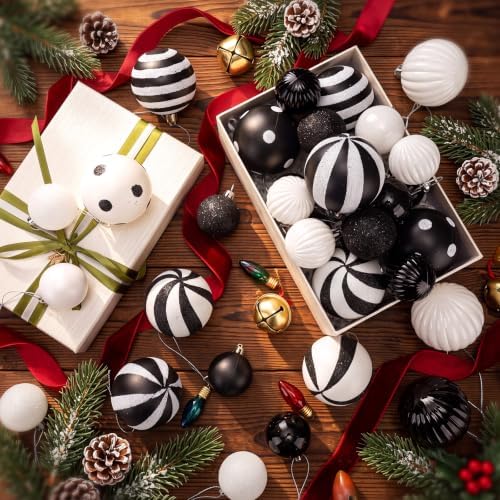 48 Pcs Christmas Ball Ornaments 1.6'' 2.4'' Black White Decor