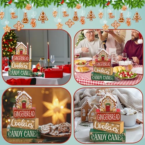 Lineshading 4 Pcs Christmas Table Decor Gingerbread House Tiered Tray Decor
