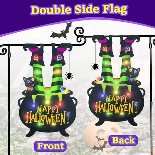 Halloween Lighted Garden Flag, Witch Feet Yard Decor, 28x40 In