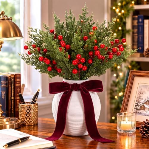 47 Pcs Christmas Table Centerpieces Set, Ceramic Vase with Pine Branches