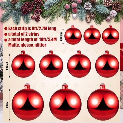 2 Pcs 9 ft Christmas Ball Ornament Garland, Red