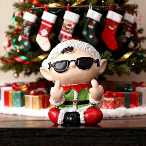 Christmas Elf Finger Statue Christmas Party Decor Mini Artificial Stone Figurine Sculpture Cute Cartoon Tabletop Ornaments for Xmas Funny Gifts