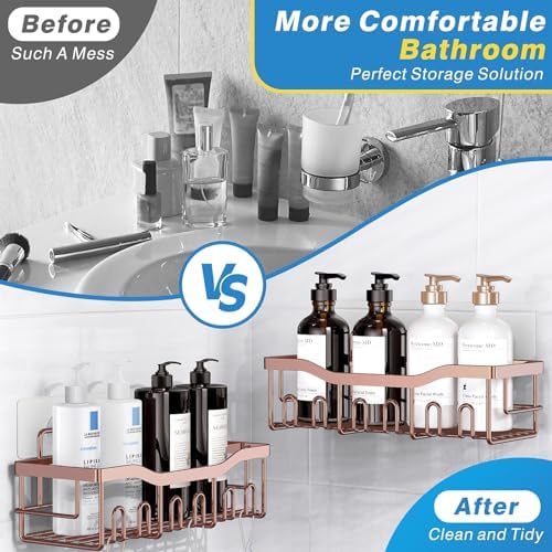 EUDELE 5-Pack Rustproof Stainless Steel Shower Caddy – No Drill Adhesive Bathroom Organizer with Large Capacity