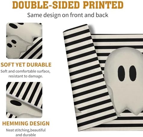 Halloween Ghost Striped 12x18 Placemats Set of 4 Cute Spooky Ghosts Seasonal Linen Farmhouse Table Placemats Heat Resistant Washable Plate Mats for Party Kitchen Dining Decoration