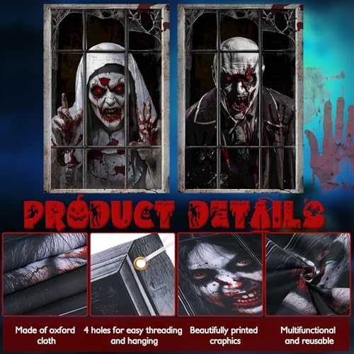 SmoothNovelty 4 Pack Halloween Ghost Curtain Window Decorations Silhouette
