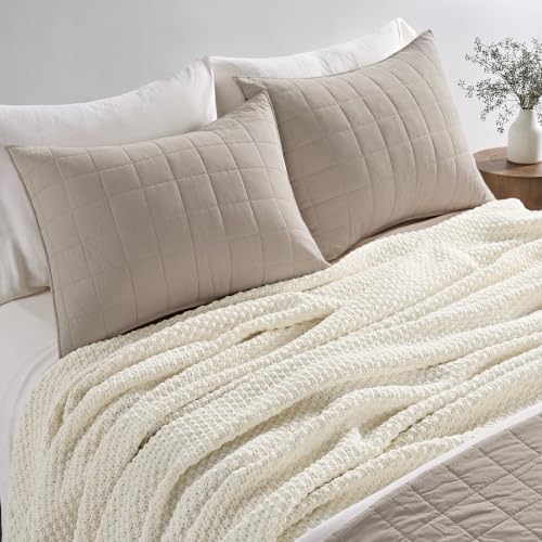 EVERGRACEHOME Chunky Chenille Knit Throw Blanket, 90 x 90, Ivory White