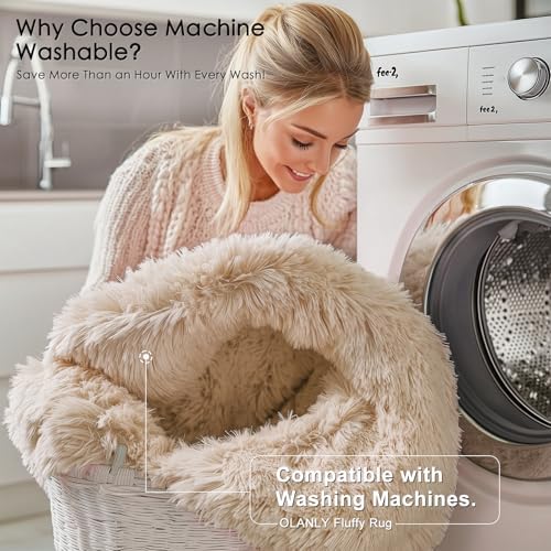 OLANLY 10x14 Machine Washable Large Area Rugs for Living Room, Bedroom, Soft Fluffy Shaggy Bedside Rug, Indoor Floor