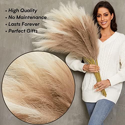 Large Artificial Pompous Grass Branches for Floor / 3.1 Inch / Set of 9