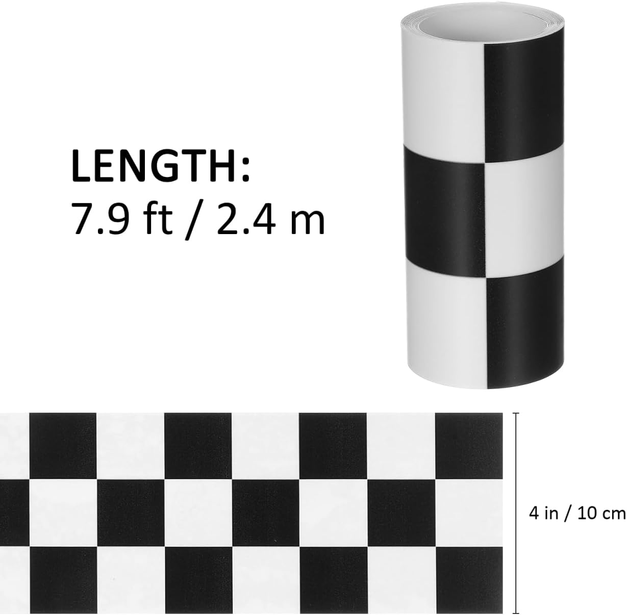 Self-Adhesive Checkered Flag Decorative Roll / Black / 7.9 Inch