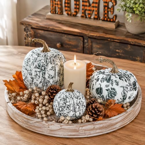 3 Pcs Velvet Fake Pumpkins, Black and White Fall Decor for Home Indoor
