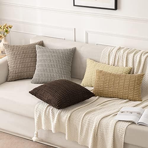 MIULEE Corduroy Decorative Throw Pillow Covers 20x20 Beige Pack of 2