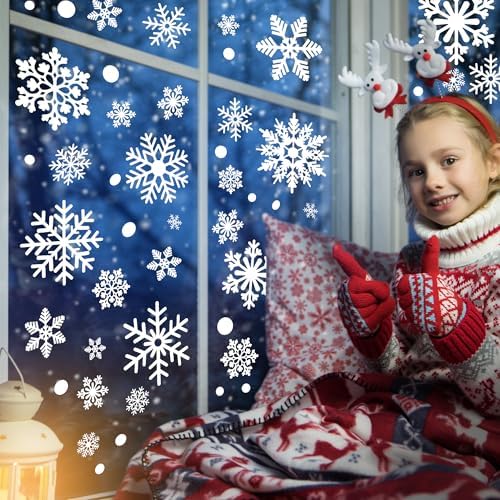 116PCS Christmas Decorations, 9 Sheets Christmas Window Clings, Snowflake Window Clings Decals, Double Sided Xmas Snowflake Decal Stickers for Winter Holiday Home Indoor Decorations Decor Supplies
