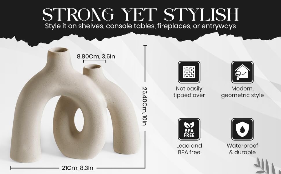 Ceramic Hug Vase Modern Donut Style Hugging Vases for Flowers Minimalist Decor / Creamy White
