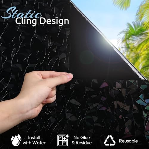 rabbitgoo Rainbow Window Privacy Film, Stained Cling, Black, 23.6" x 118.1"