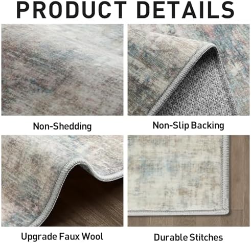9x12 Area Rugs for Living Room: Washable Abstract Multi Color Carpet