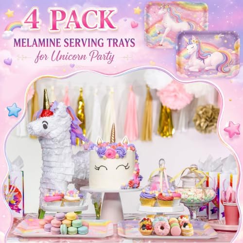 4 Pieces Unicorn Serving Trays Melamine Platters
