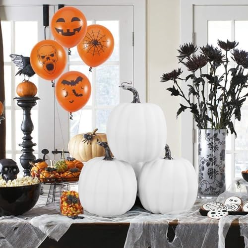Artmag 6 Inch Large Artificial Pumpkins, 4PCS Big White Faux Foam Harvest Pumpkins for Fall Autumn Thanksgiving Seasonal Holiday Decor