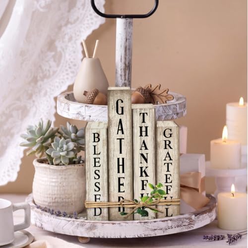 Lineshading 4 Pcs Inspirational Table Decor Wooden Book Gather Blessed Sign