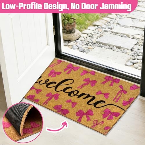 Bow Coir Doormat Welcome Front Door Mat Pink Cute Bathroom Outdoor Rug Bows