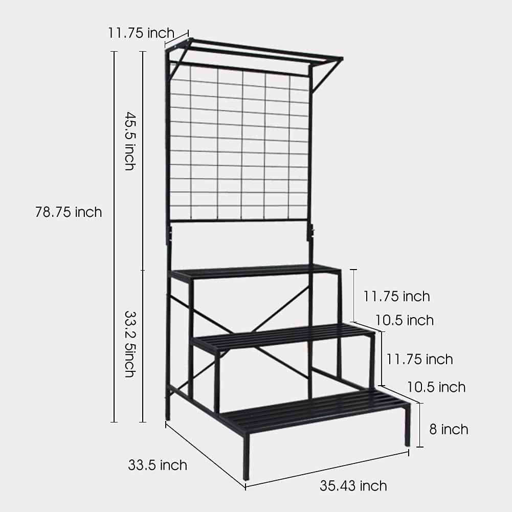 Zhongma 3 Tier Large Heavy Duty Plant Stand with Hanging Plant pot shelf, 35.43 x 33.27 x 78.74, Tall multi layer Plant