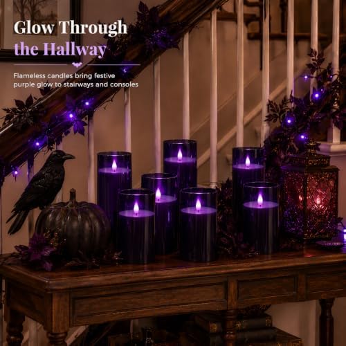 Homemory Dark Gray Flameless Candles, Purple Glow, Remote Timer, Set of 9
