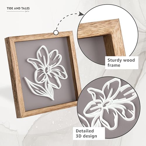 Tide and Tales 3D Botanical Floral Wall Art (Framed Set of 2) Ready-to-Hang Lightweight Boho Decor for Walls